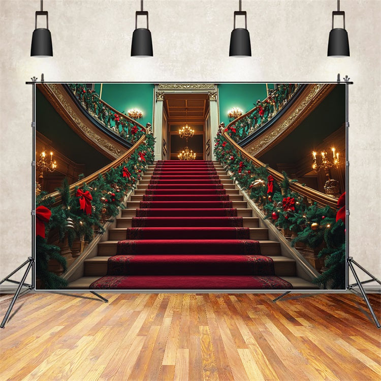 Weihnachten Hintergrund Treppe Greenery Kugeln Hintergrund BRP10-128