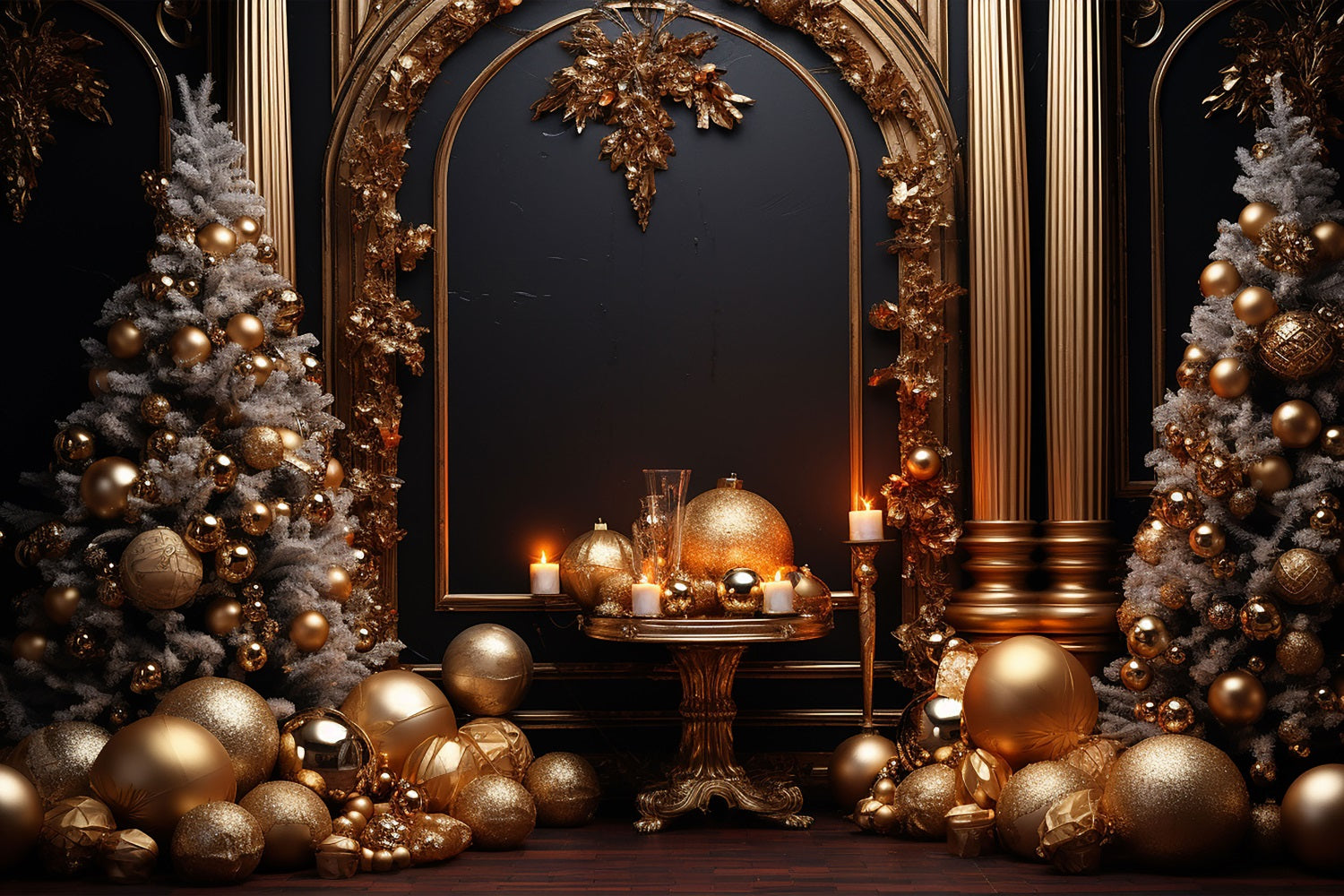 Fotografie Weihnachten Hintergrund Gold Weiß Ornamente Hintergrund BRP10-137