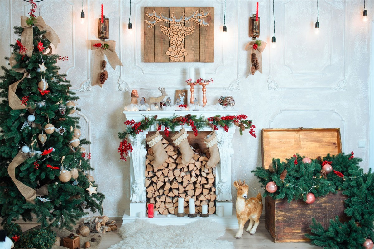 Weihnachten Hintergrund Holzscheite Ornamente Hintergrund BRP10-143