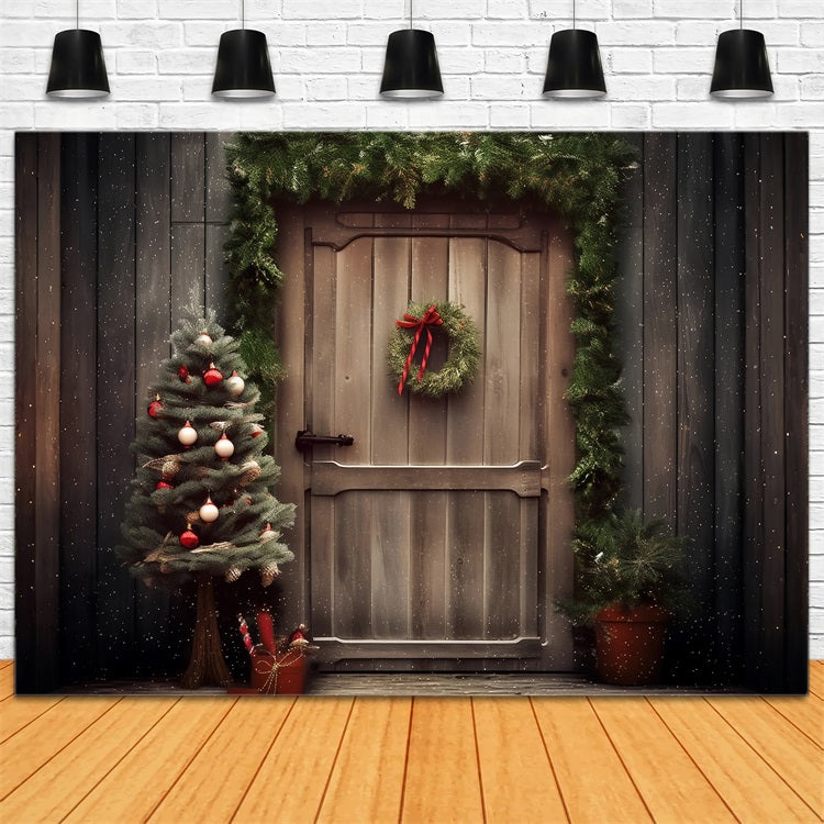 Weihnachten Stoff Hintergrund Rustic Entrance Pine Decor Hintergrund BRP10-156