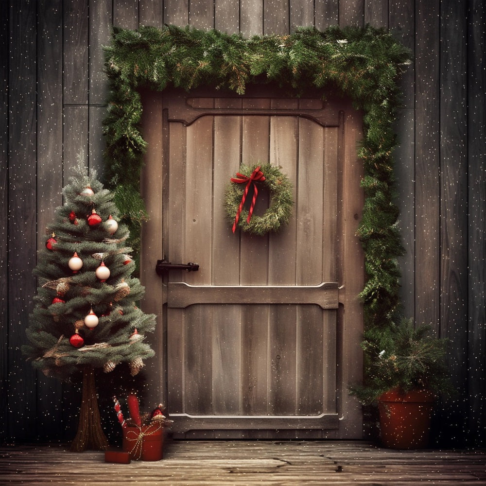 Weihnachten Stoff Hintergrund Rustic Entrance Pine Decor Hintergrund BRP10-156