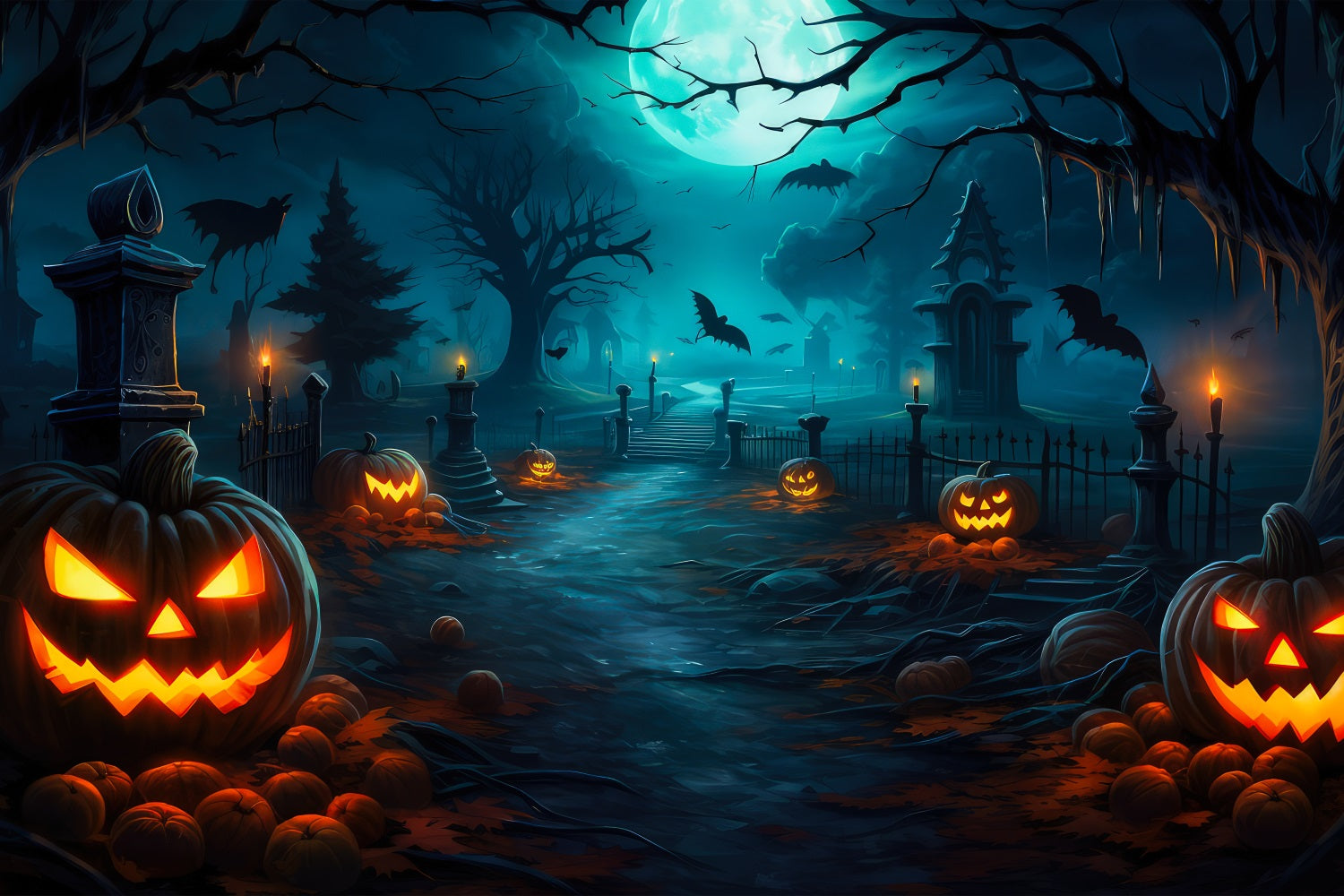 Halloween Hintergrund Ideen Gespenstischer Friedhof Pfad Mond Hintergrund BRP10-164