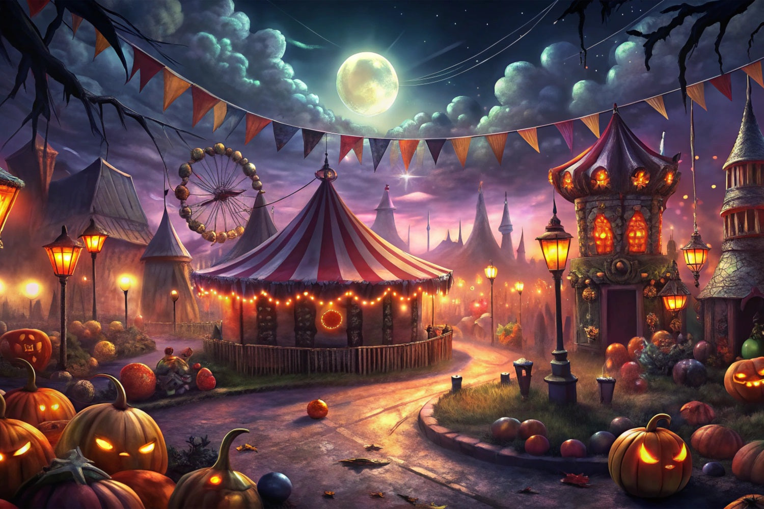 Halloween Wandhintergrund Spooky Halloween Karneval Vollmond Hintergrund BRP10-172