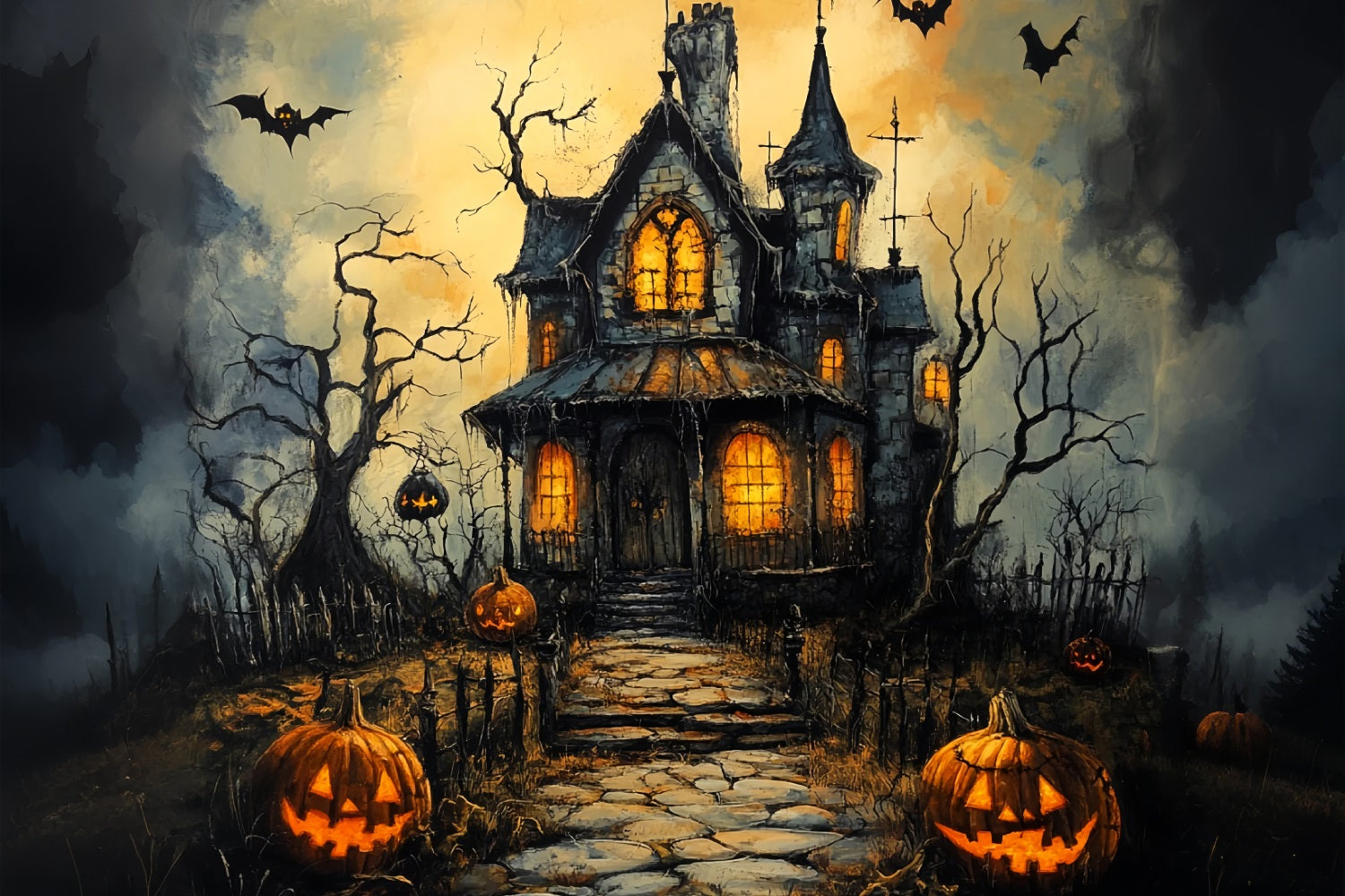 Halloween Hintergrund Ideen Haunted House Gruselige Kürbisse Hintergrund UK BRP10-181