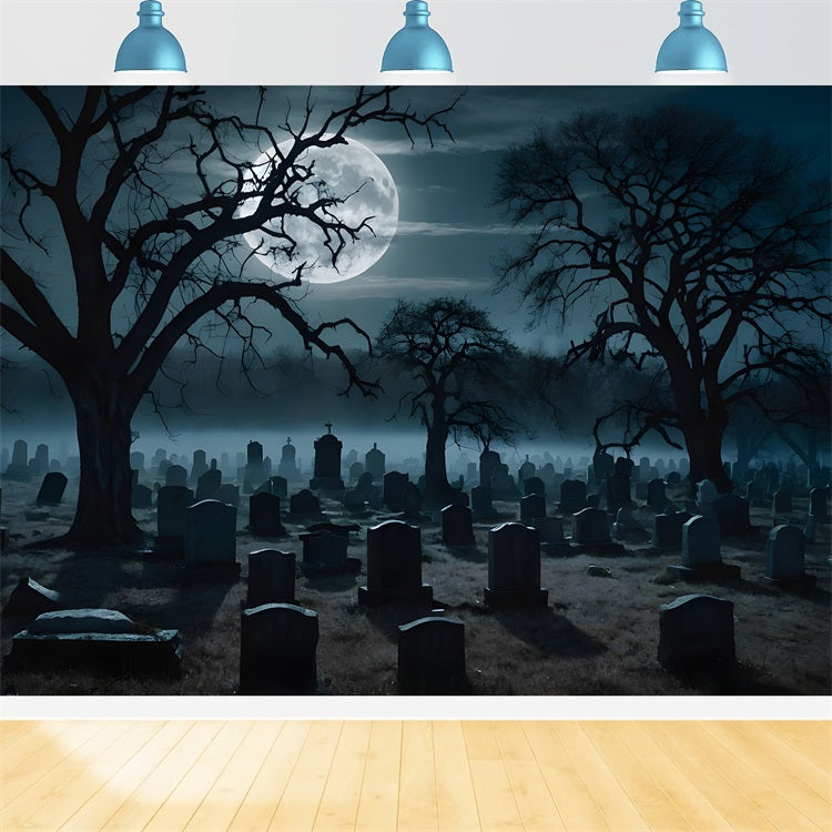 Halloween Fotohintergründe Gruseliger Friedhof Verdrehte Bäume Hintergrund BRP10-186