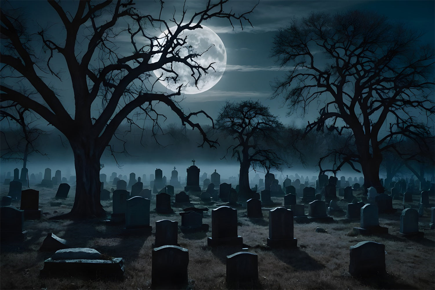 Halloween Fotohintergründe Gruseliger Friedhof Verdrehte Bäume Hintergrund BRP10-186