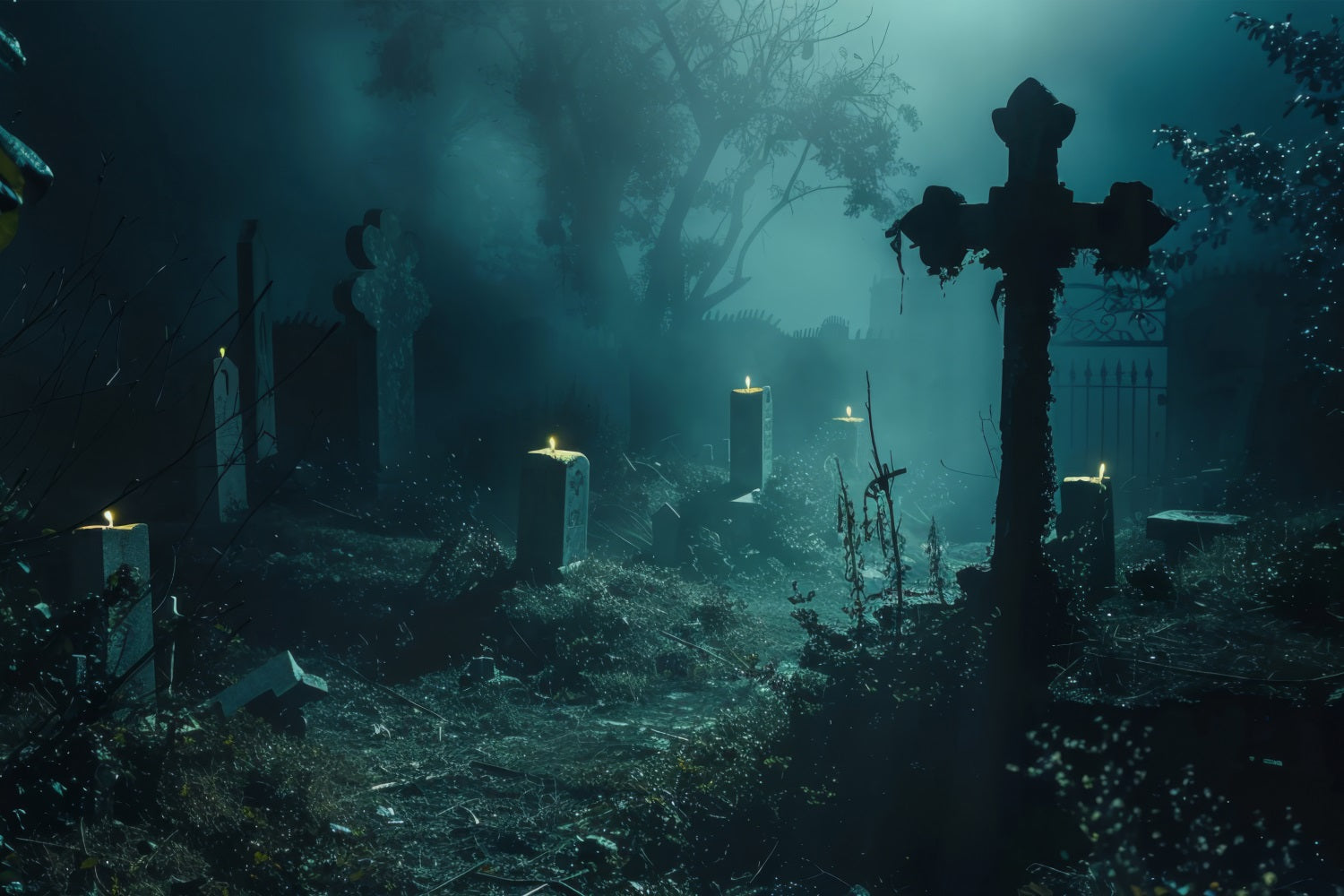 Halloween Hintergrund Fotografie Friedhof Pfad beleuchtete Kerzen Hintergrund BRP10-188