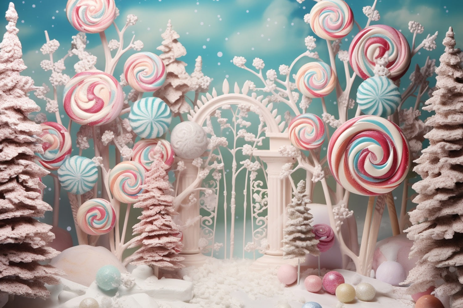 Wintermärchen Candy Forest Bunte Lutscher Hintergrund BRP10-19