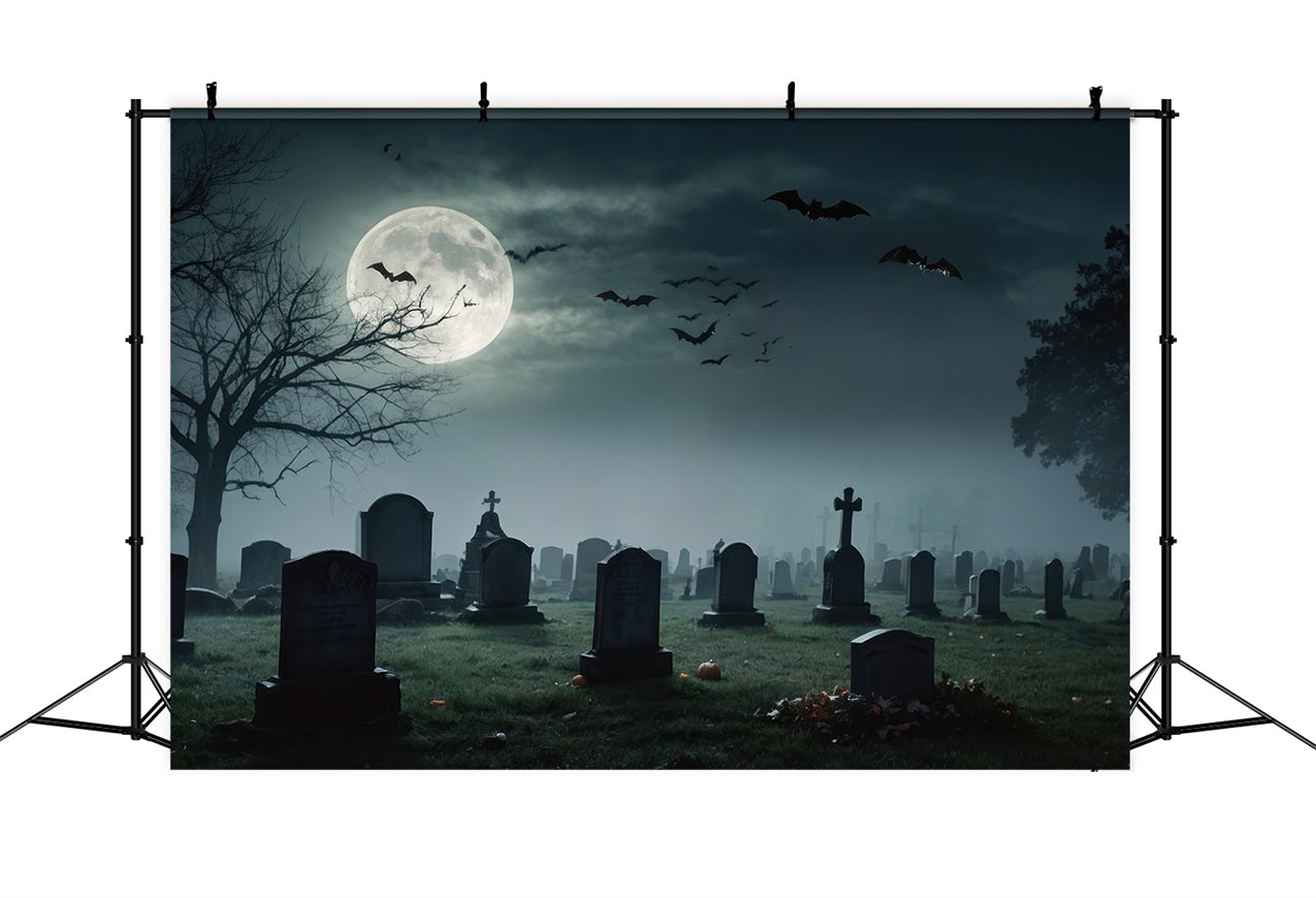 Halloween Hintergrund Fotografie Vollmond Friedhof Fledermäuse Hintergrund BRP10-191