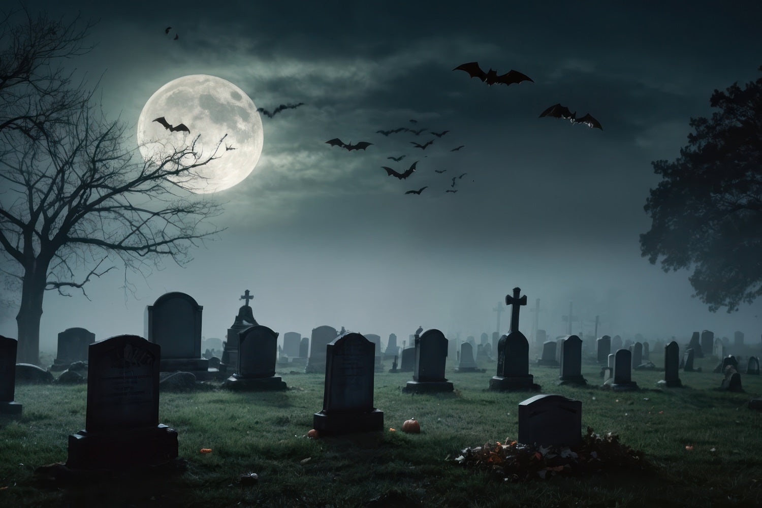 Halloween Hintergrund Fotografie Vollmond Friedhof Fledermäuse Hintergrund BRP10-191