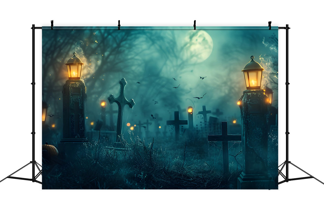 Halloween Hintergrund Ideen Friedhof Fledermäuse Laternen Lichter Hintergrund BRP10-192