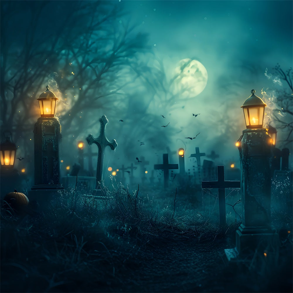 Halloween Hintergrund Ideen Friedhof Fledermäuse Laternen Lichter Hintergrund BRP10-192