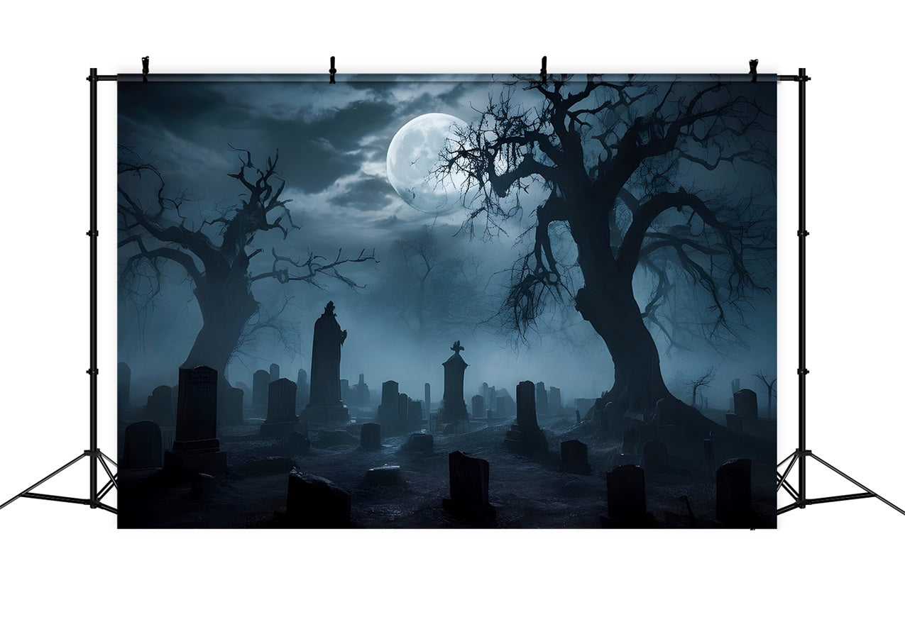 Halloween Fotohintergrund Nebliger Friedhof Verdrehte Bäume Hintergrund BRP10-194