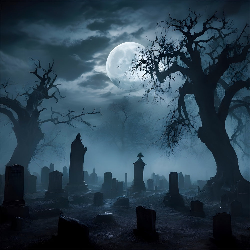 Halloween Fotohintergrund Nebliger Friedhof Verdrehte Bäume Hintergrund BRP10-194