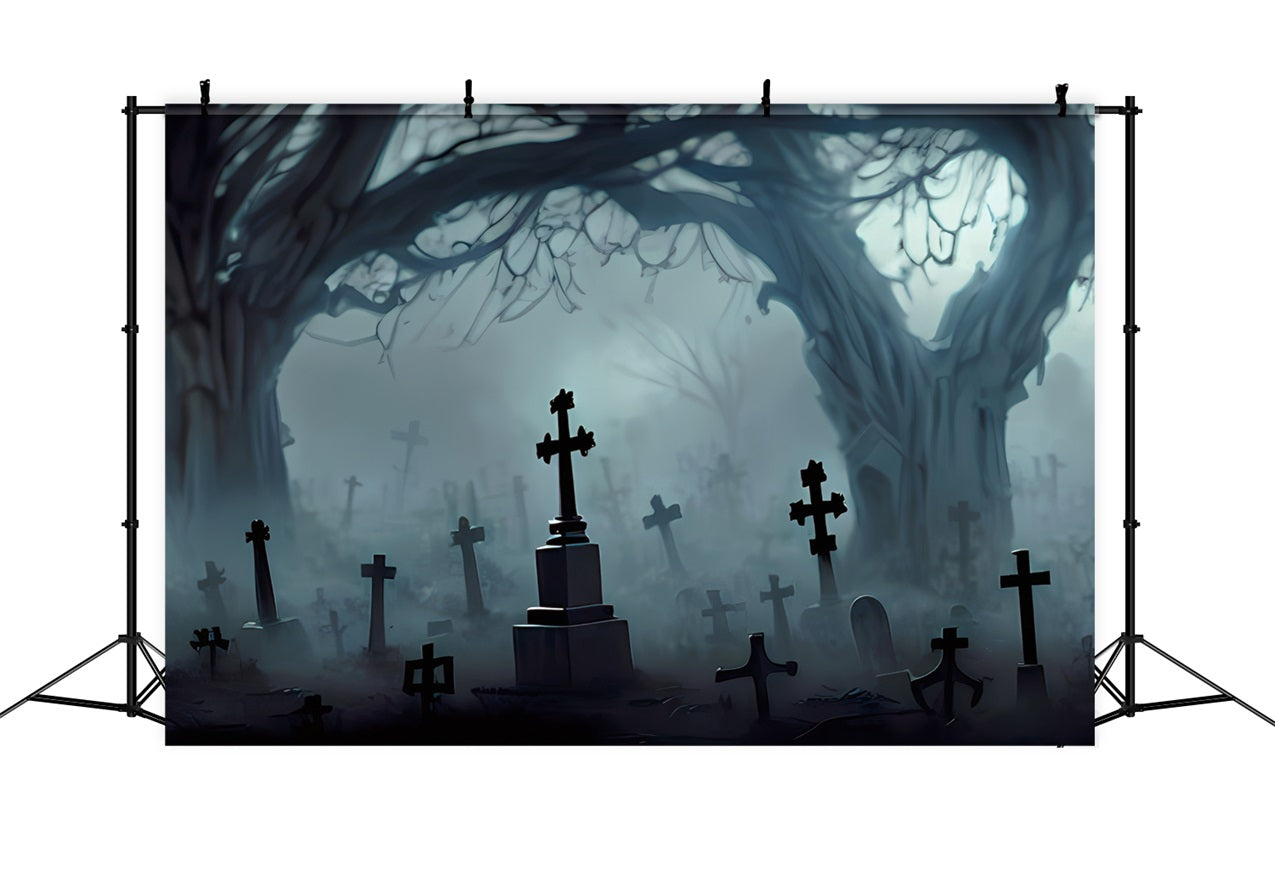 Gruselige Halloween-Hintergrund Friedhof Kreuze Verdrehte Bäume Hintergrund BRP10-196