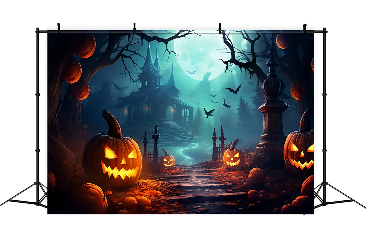 Gruselige Hintergrund Halloween Spukhaus Pfad Vollmond Hintergrund BRP10-205