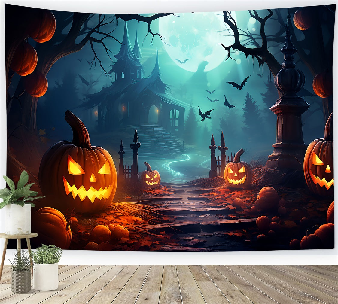 Gruselige Hintergrund Halloween Spukhaus Pfad Vollmond Hintergrund BRP10-205