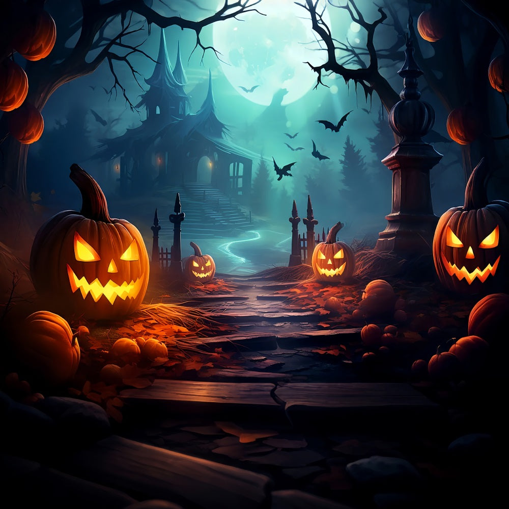 Gruselige Hintergrund Halloween Spukhaus Pfad Vollmond Hintergrund BRP10-205