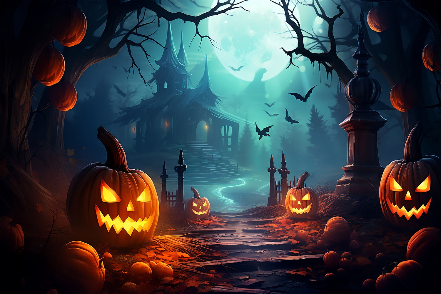 Gruselige Hintergrund Halloween Spukhaus Pfad Vollmond Hintergrund BRP10-205