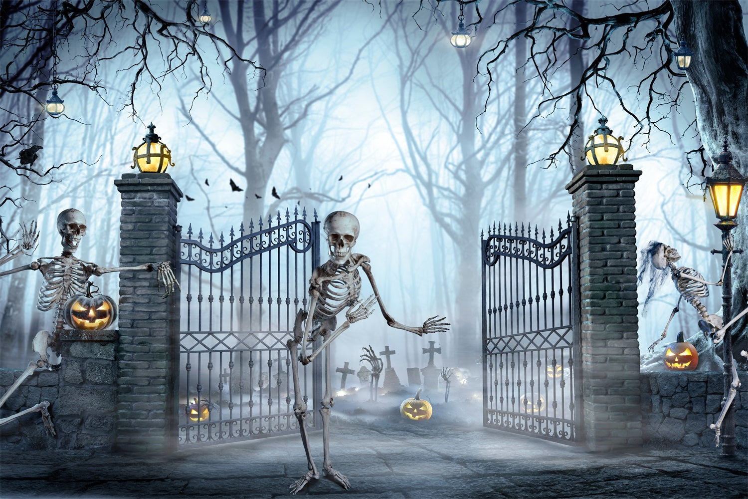 Halloween Hintergrund Zu Verkaufen Friedhof Tore Skelette Hintergrund BRP10-214