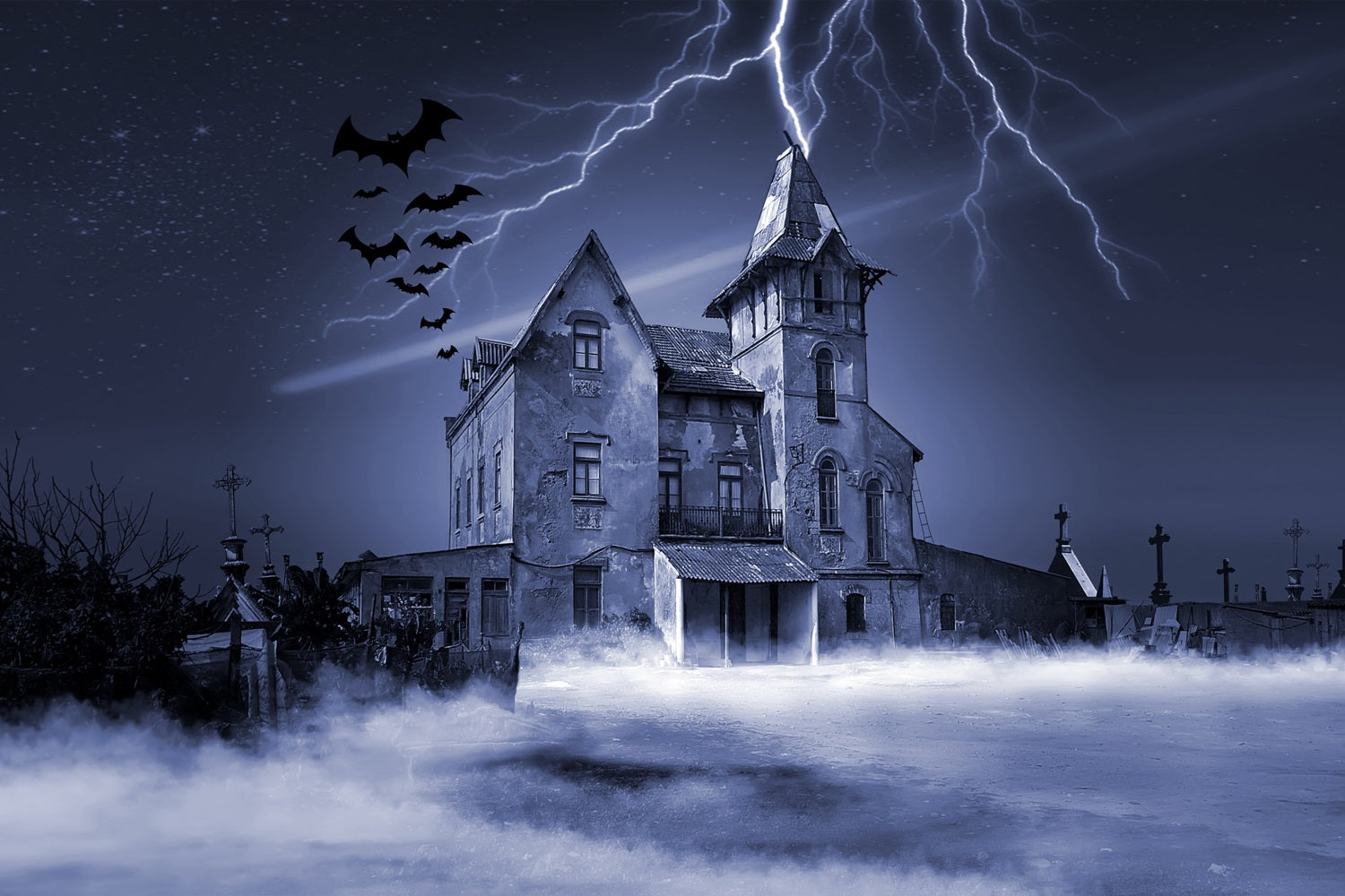 Halloween Hintergrund Blitz Fledermäuse Haunted House Hintergrund BRP10-215