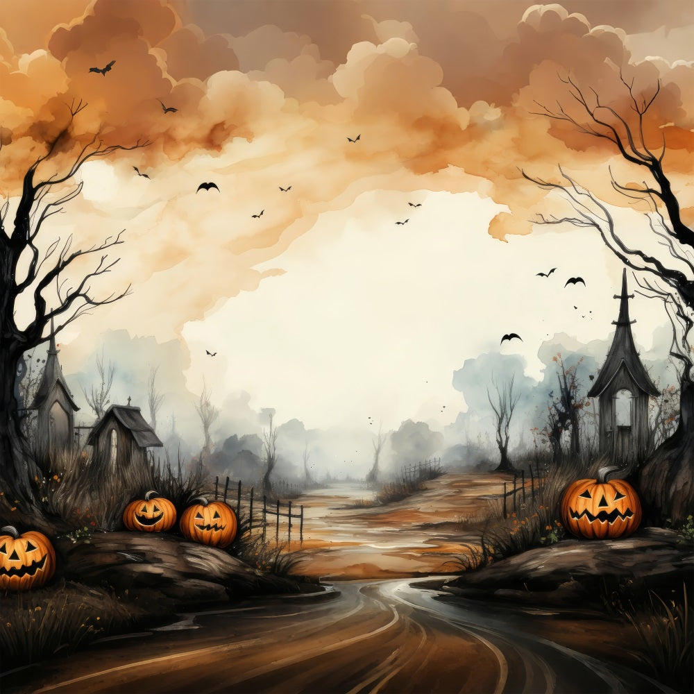 Spooky Halloween Hintergrund Pfad Kürbisse Fledermäuse Hintergrund BRP10-216