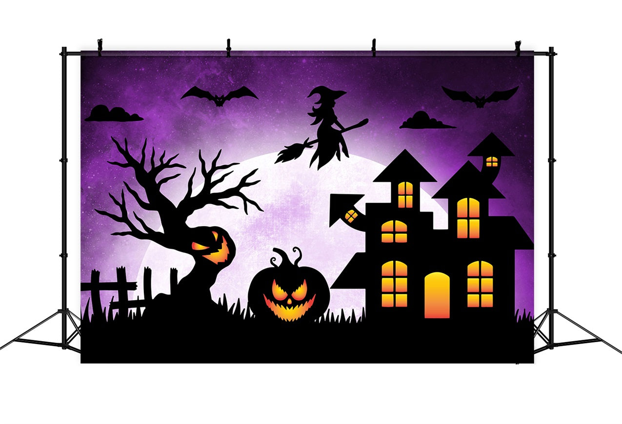 Halloween Hexe Hintergrund Besen Haunted Mansion Fledermäuse Hintergrund BRP10-218