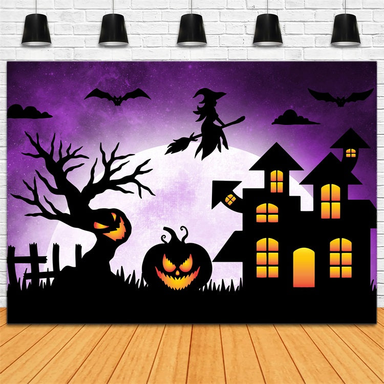 Halloween Hexe Hintergrund Besen Haunted Mansion Fledermäuse Hintergrund BRP10-218