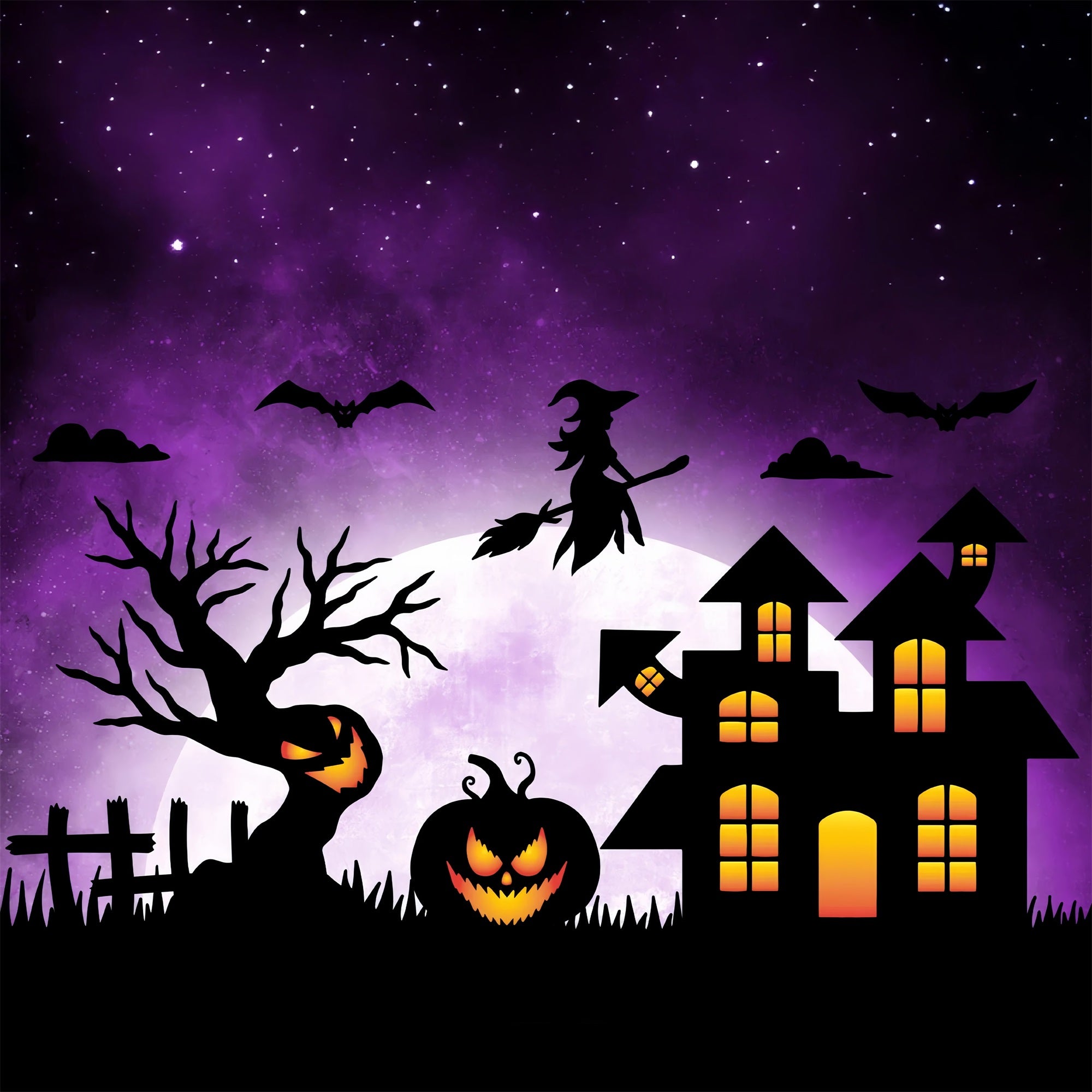 Halloween Hexe Hintergrund Besen Haunted Mansion Fledermäuse Hintergrund BRP10-218