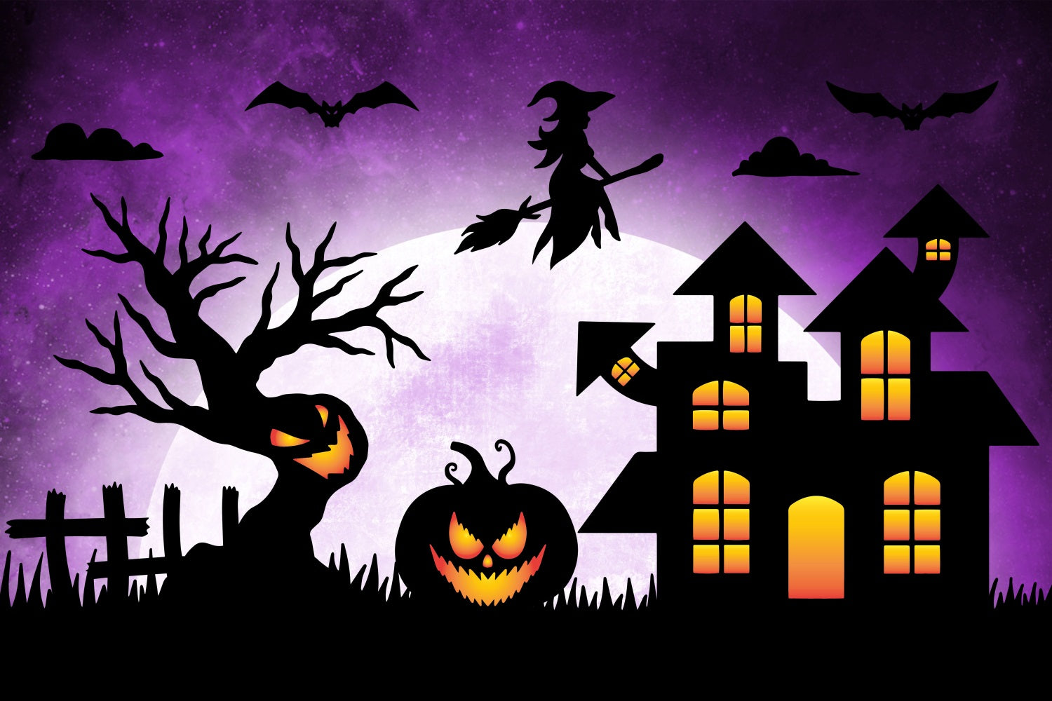 Halloween Hexe Hintergrund Besen Haunted Mansion Fledermäuse Hintergrund BRP10-218