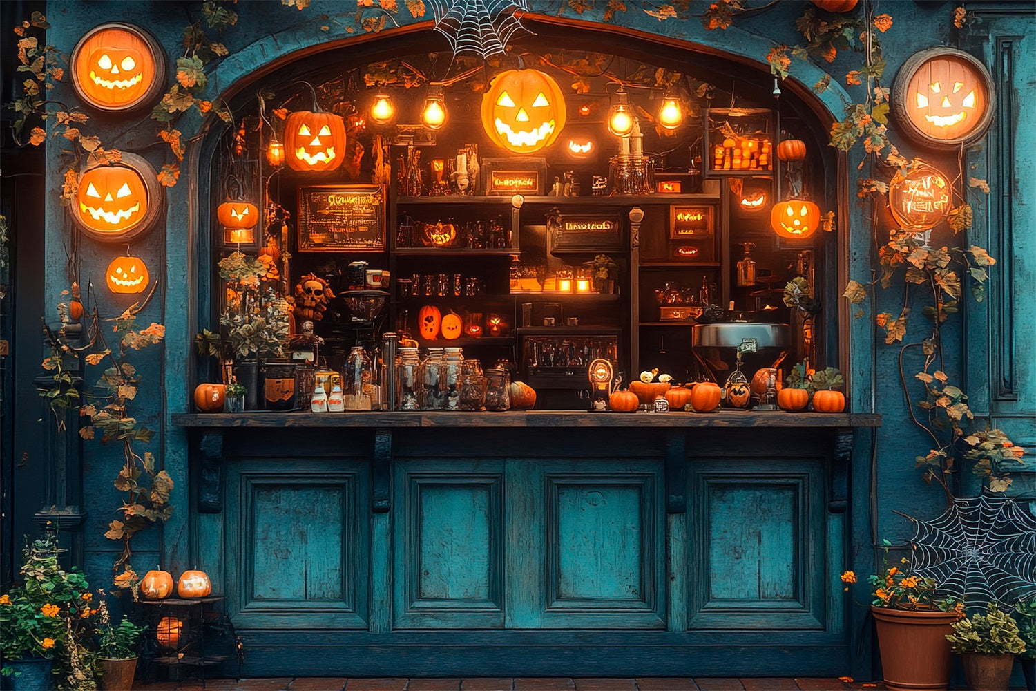 Hintergrund für Halloween Bar Glühende Kürbisse Hintergrund BRP10-219