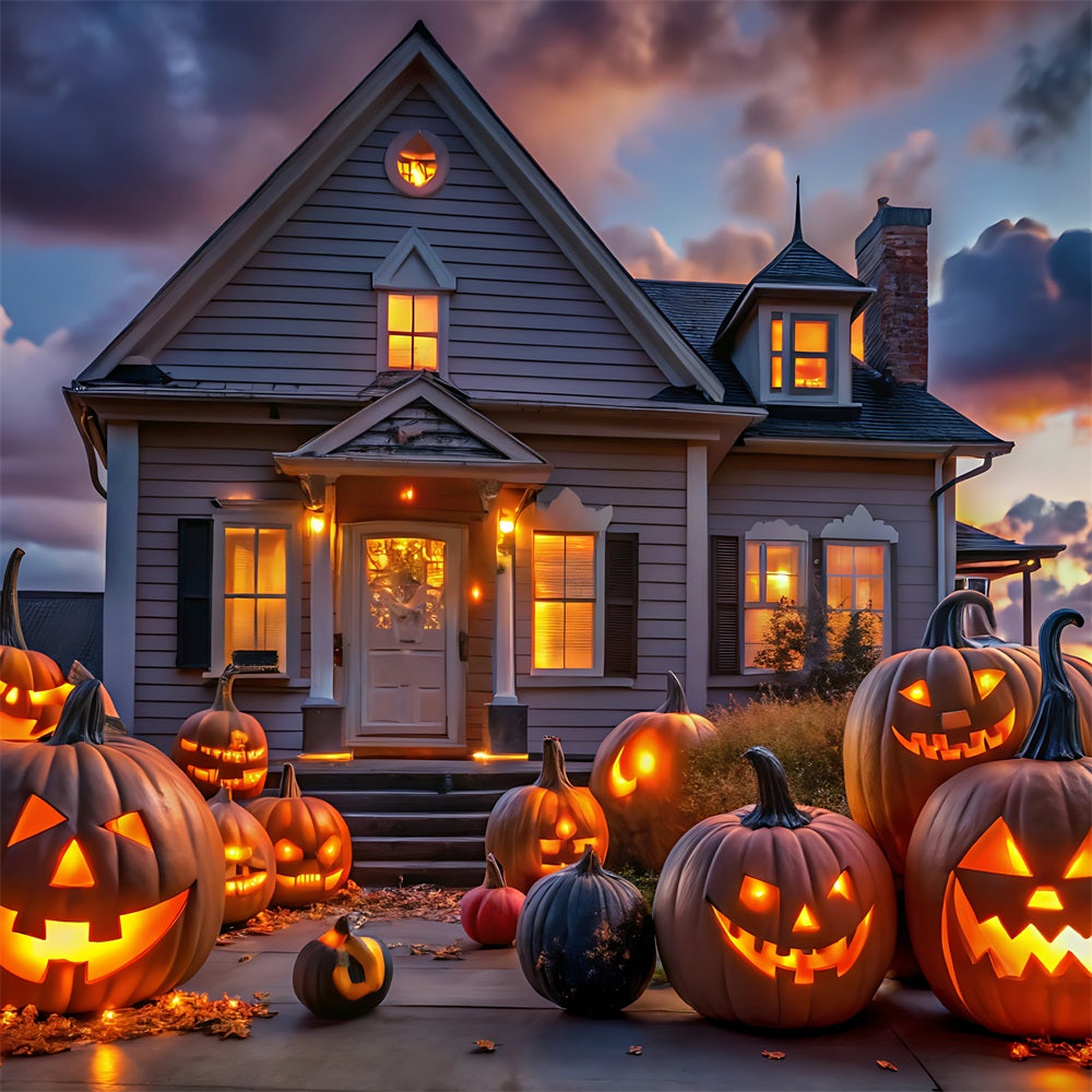 Halloween Hintergrund Dämmerung Haus Kürbisse Hintergrund BRP10-220