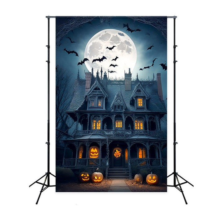 Halloweenkulisse Vollmond Gothic Mansion Fledermäuse Hintergrund BRP10-222