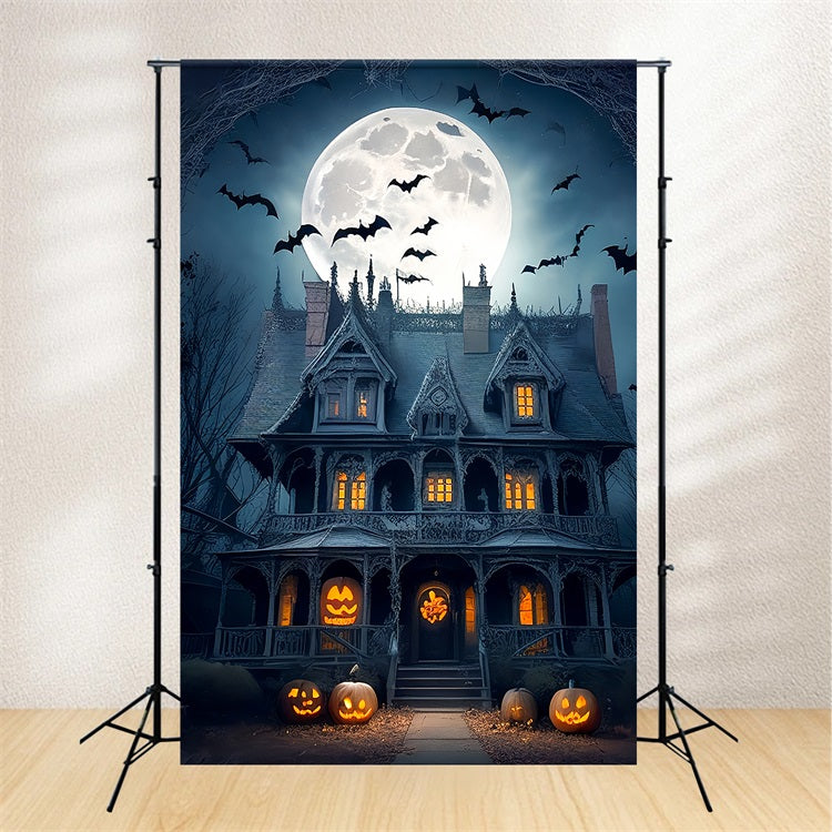 Halloweenkulisse Vollmond Gothic Mansion Fledermäuse Hintergrund BRP10-222