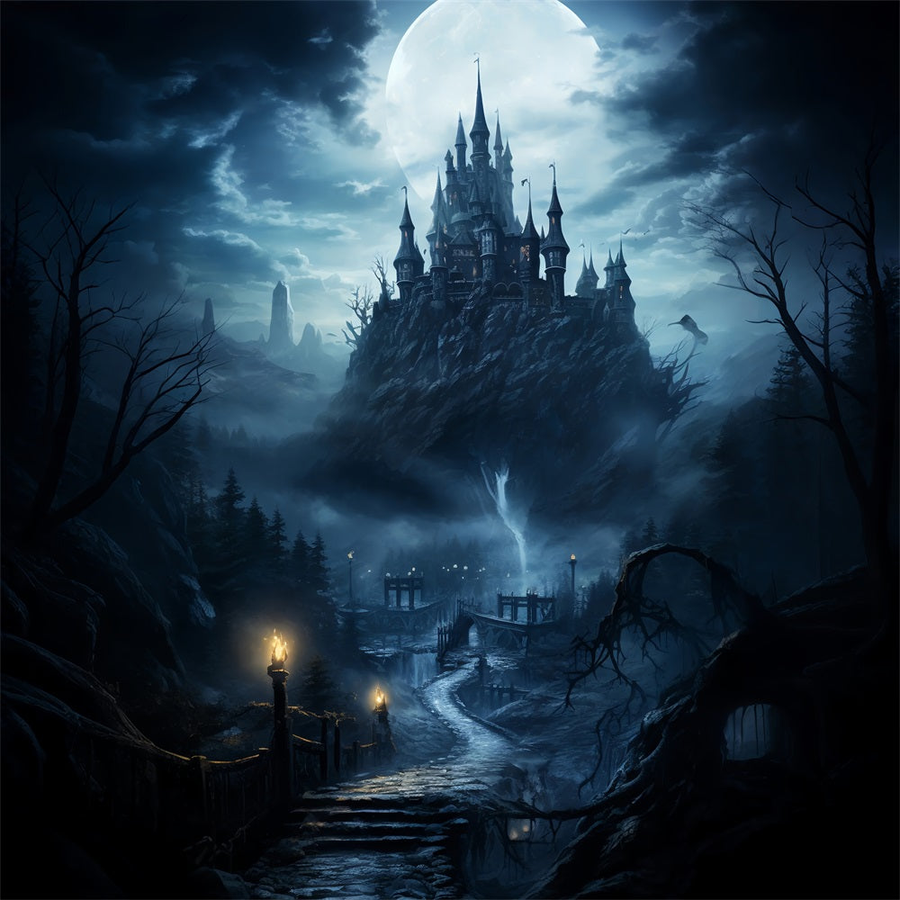 Hintergrund Ideen für Halloween Gothic Castle Misty Mountain Hintergrund BRP10-224