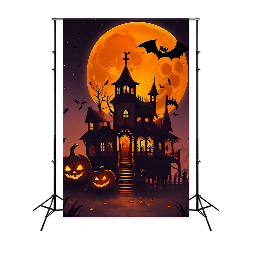 Gruselige Halloween Kulisse Orange Mond Spukhaus Kulisse BRP10-225