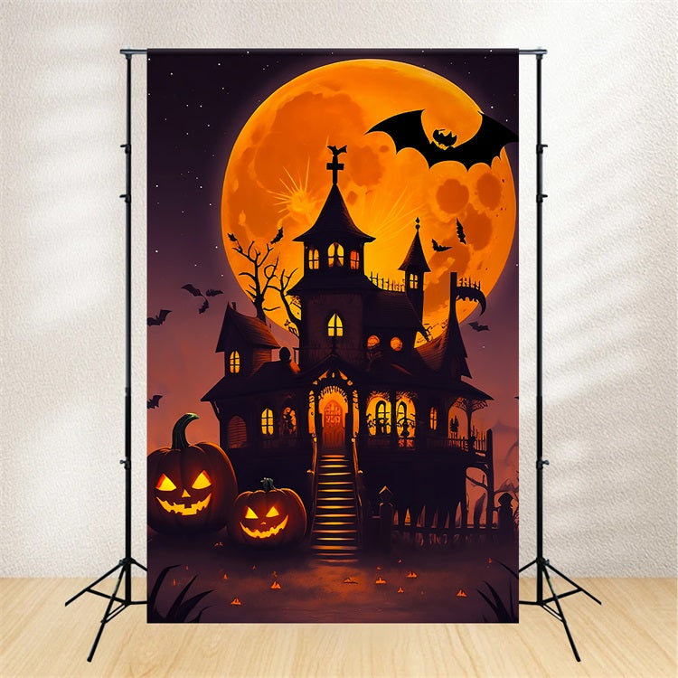 Gruselige Halloween Kulisse Orange Mond Spukhaus Kulisse BRP10-225