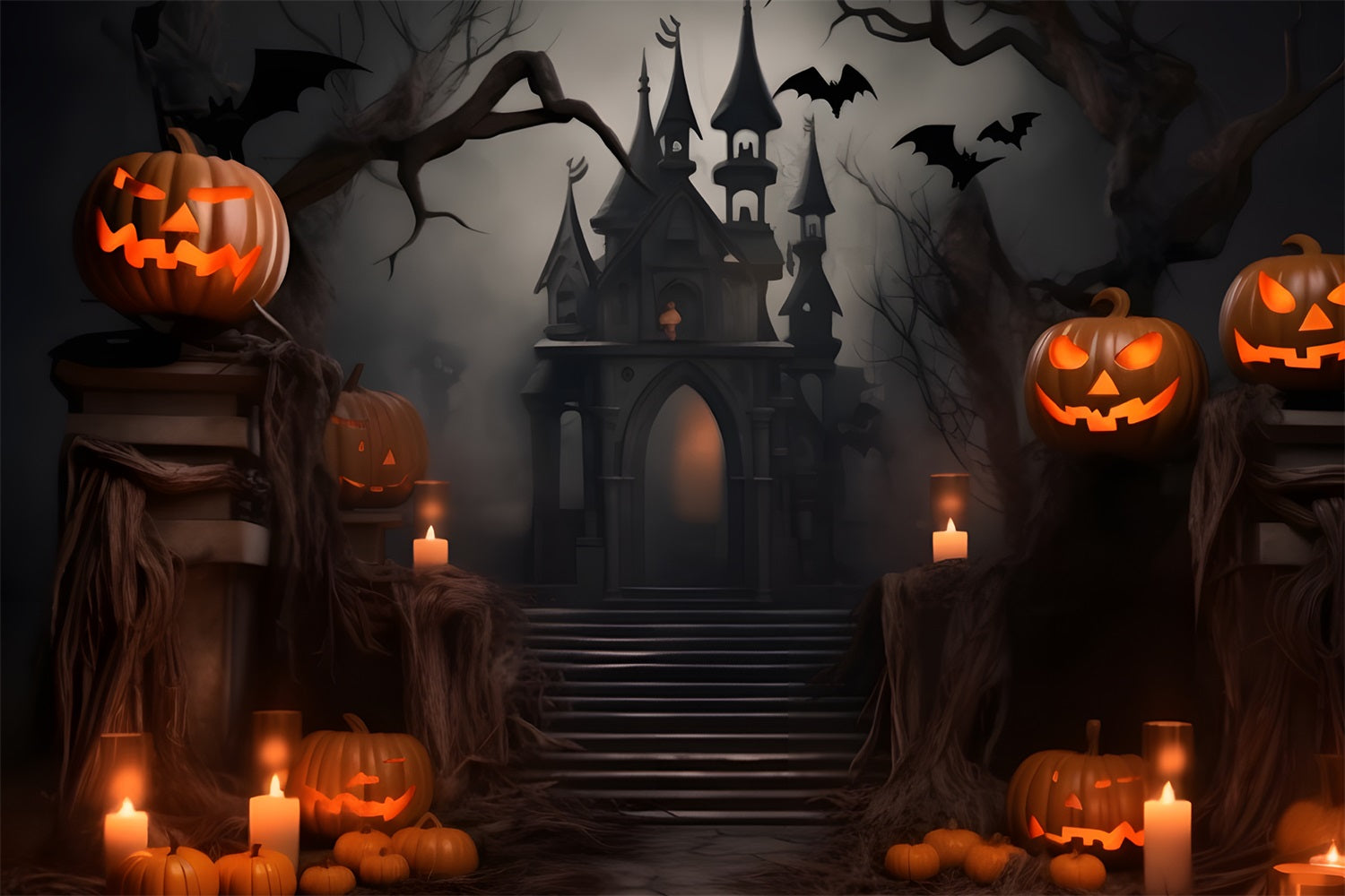 Halloween Castle Hintergrund Dark Gothic Creepy Pumpkins Hintergrund BRP10-229