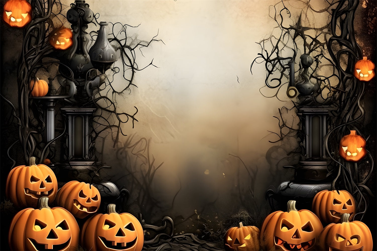 Halloween Hintergrund Gruselige Kürbisse Verdrehte Ranken Hintergrund BRP10-231