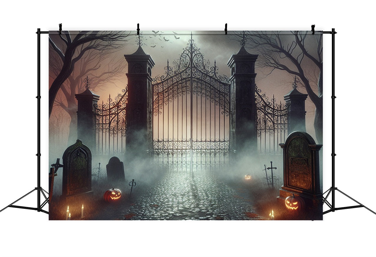 Halloween Fotohintergrund Nebliger Friedhof Geistertor Hintergrund BRP10-233