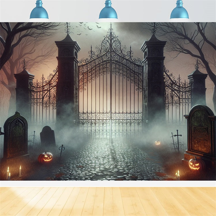 Halloween Fotohintergrund Nebliger Friedhof Geistertor Hintergrund BRP10-233