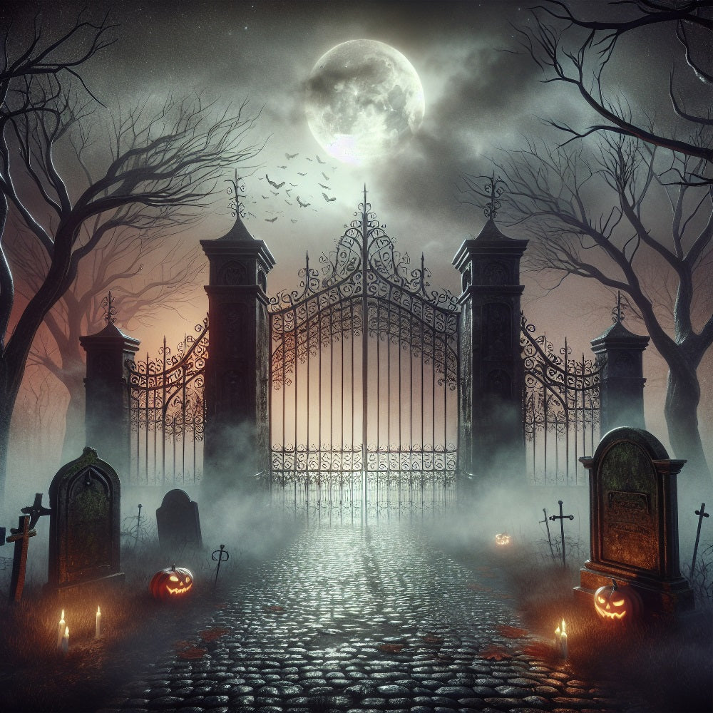 Halloween Fotohintergrund Nebliger Friedhof Geistertor Hintergrund BRP10-233