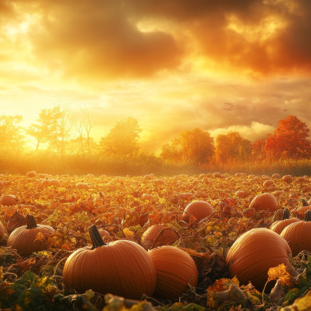 Herbst Fotohintergrund Sonnenuntergang Kürbisfeld BRP10-242