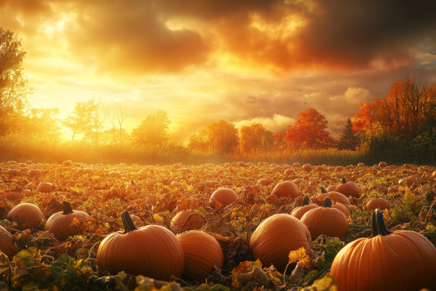 Herbst Fotohintergrund Sonnenuntergang Kürbisfeld BRP10-242