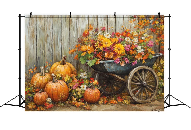 Herbst Fotokulissen Erntewagen Blumen Hintergrund BRP10-243