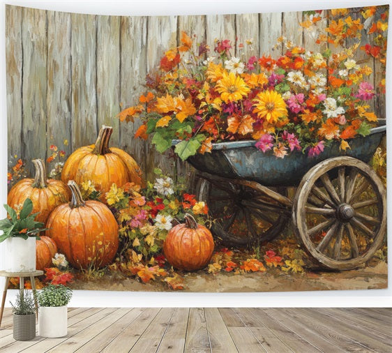 Herbst Fotokulissen Erntewagen Blumen Hintergrund BRP10-243