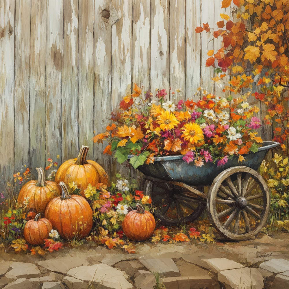 Herbst Fotokulissen Erntewagen Blumen Hintergrund BRP10-243