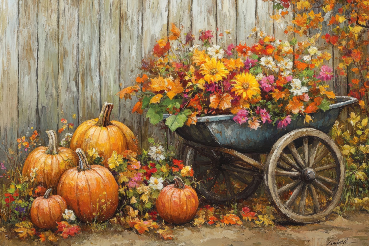 Herbst Fotokulissen Erntewagen Blumen Hintergrund BRP10-243