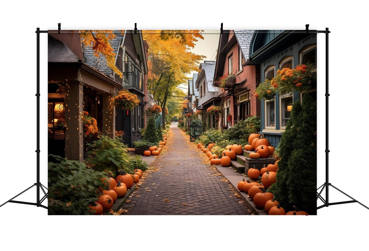 Herbst Hintergründe Gemütliche Gasse Kürbisse Auskleidung Hintergrund BRP10-246