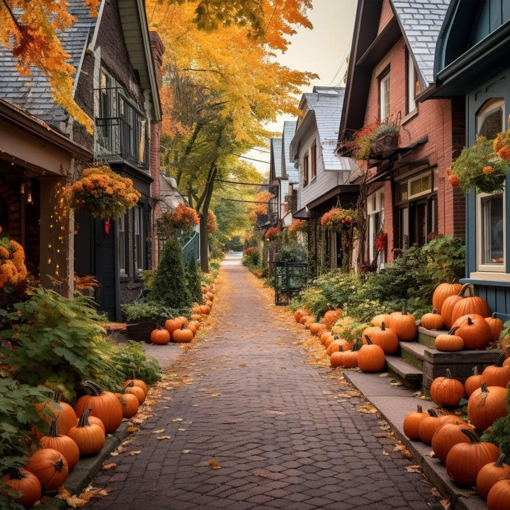 Herbst Hintergründe Gemütliche Gasse Kürbisse Auskleidung Hintergrund BRP10-246